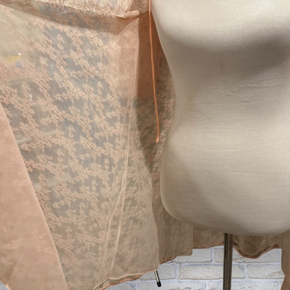 Vintage 1960s Robe Lace and Chiffon Peach Hollywood Vassarette Robe Size 34 - Picture 5 of 7